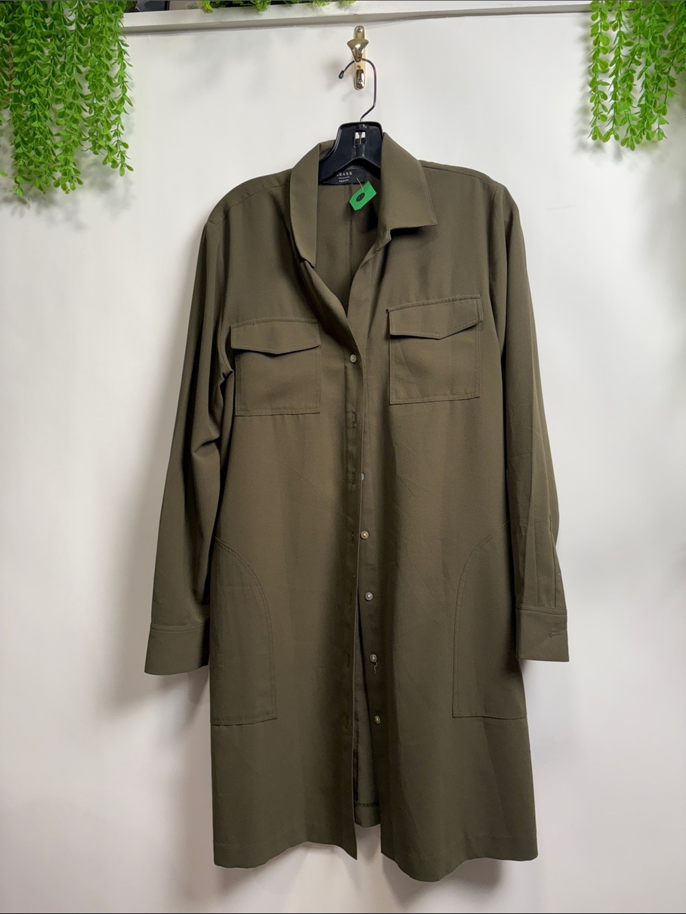 Relaxed Olive Button-Up Shirt Dress